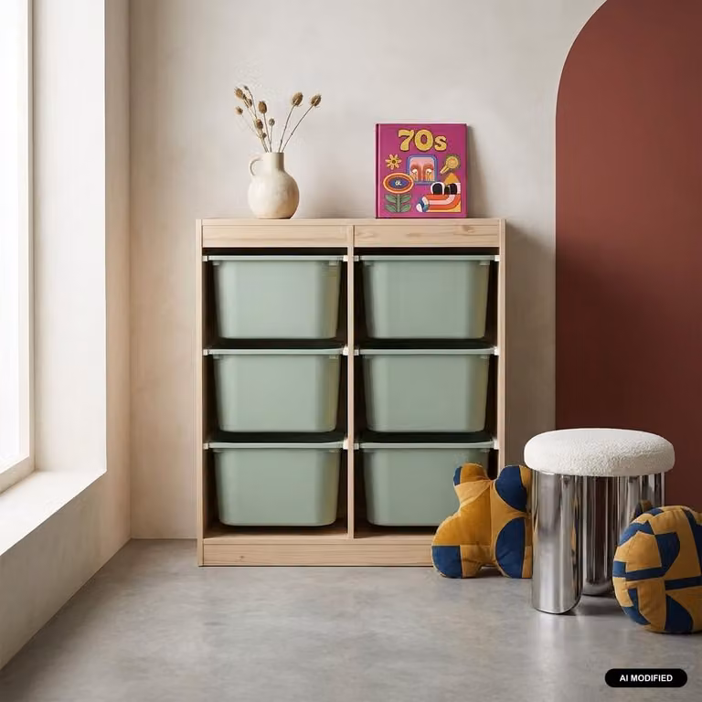 Mueble de almacenamiento infantil SWEEEK con 6 cajas de colores en verde y multicolor, An/P/Al: 81 x 30 x 91 cm