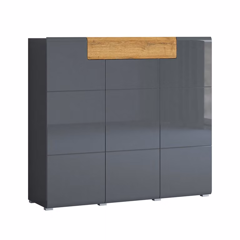 Aparador moderno de 3 puertas y 1 cajón en color gris de Petits meubles con acabado lacado y tableros de MDF An/P/Al: 131 x 39 x 82 cm