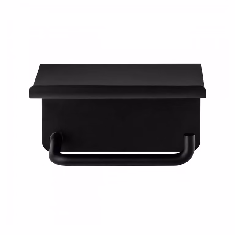 Portarrollos de papel higiénico con estante y soporte para repuesto Blomus Modo en acero inoxidable color negro para montaje en pared