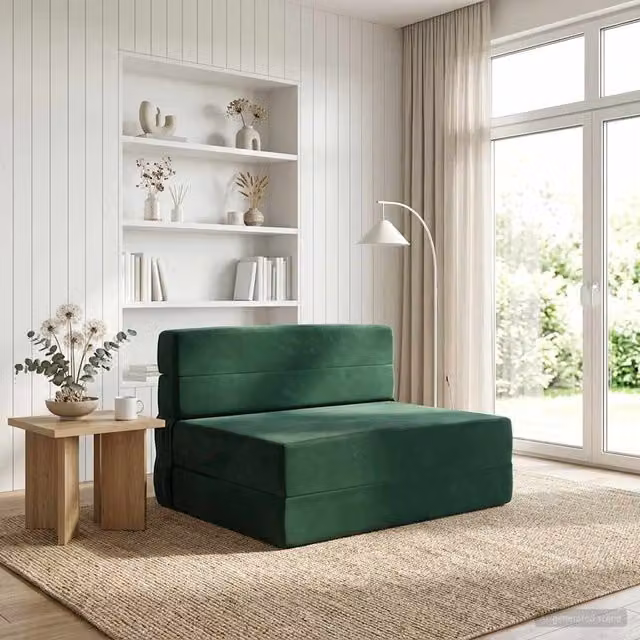 Sofá cama plegable vidaXL en color verde oscuro de tela, An/P/Al: 70 x 72 x 60 cm