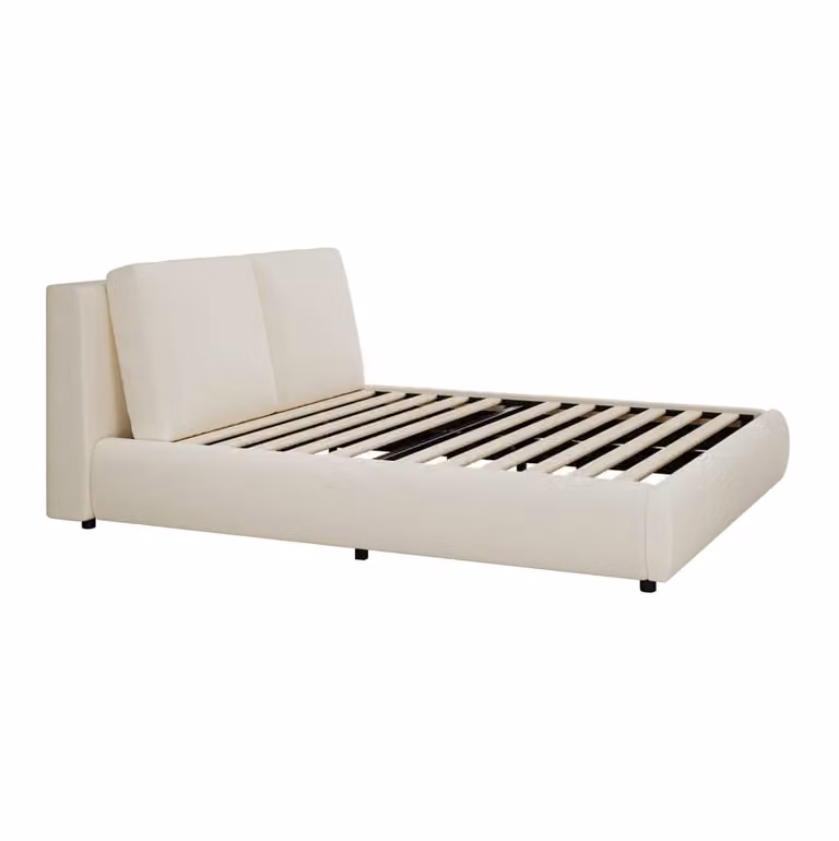 Cama tapizada MODFU en tejido bouclé beige de 180 x 200 cm
