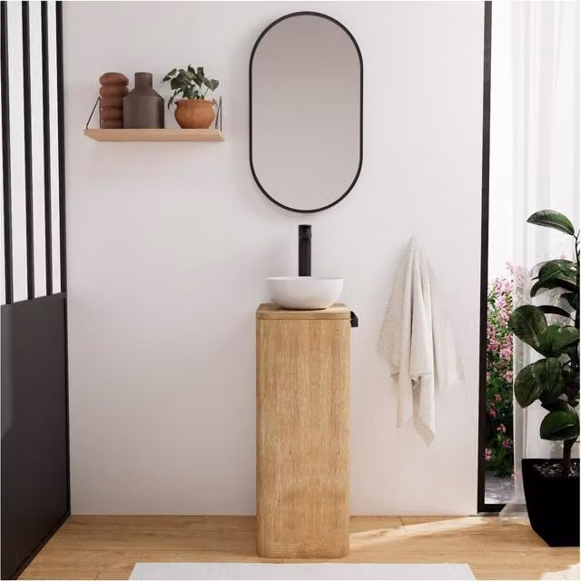 Mueble de baño moderno MOB IN con lavabo de cerámica y espejo en acabado roble y blanco An/P/Al: 40 x 30 x 78 cm