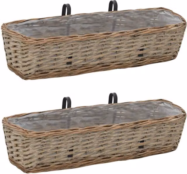 Set de 2 jardineras para balcón de mimbre color marrón con forro de PE de Vidaxl, 60 cm
