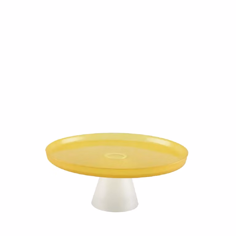 Plato para pastel Aulica de cristal redondo en color amarillo y blanco, diámetro: 21 cm