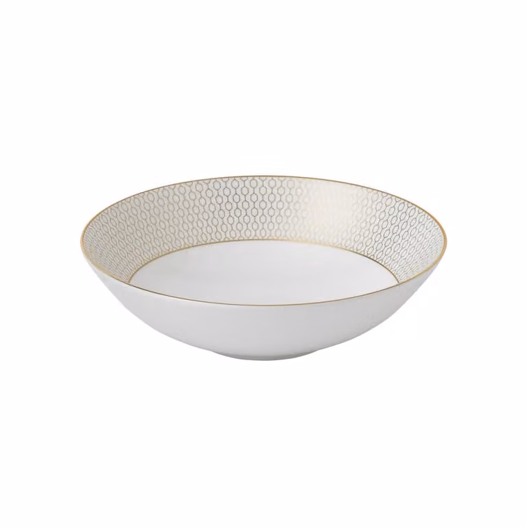Plato hondo para sopa Wedgwood Arris de bone china en blanco y dorado, Diámetro: 21 cm