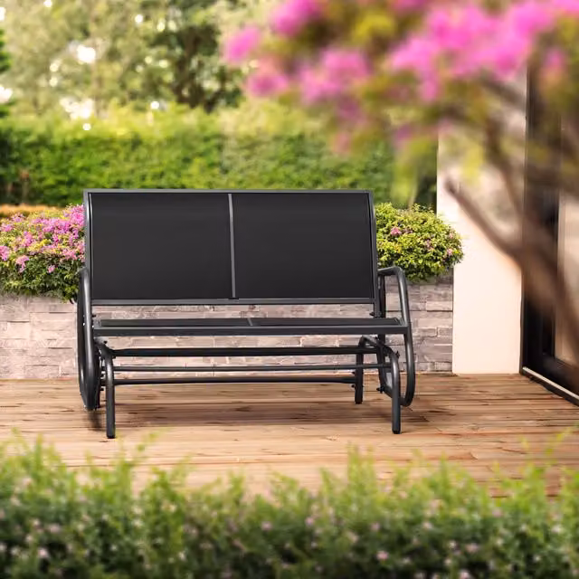 Columpio oscilante Tectake de 2 plazas para adultos con toldo y reposabrazos en color negro mate