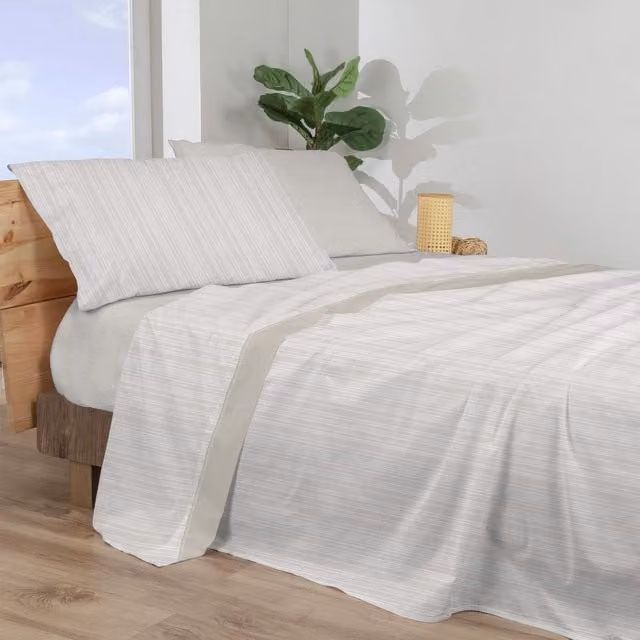 Juego de sábanas Manterol Summer de algodón y poliéster con estampado de rayas en beige y blanco para cama de 90x200 cm