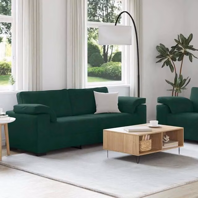 Juego de sofá de 2 piezas SYFAX tapizado en terciopelo verde con cojines para salón o despacho