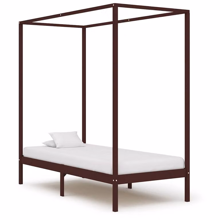 Cama con dosel vidaXL de madera maciza de pino en color marrón An/P: 100 x 200 cm