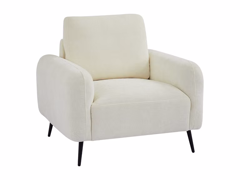 Sillón moderno de tela blanca con reposabrazos y estructura mixta - VENTE-UNIQUE