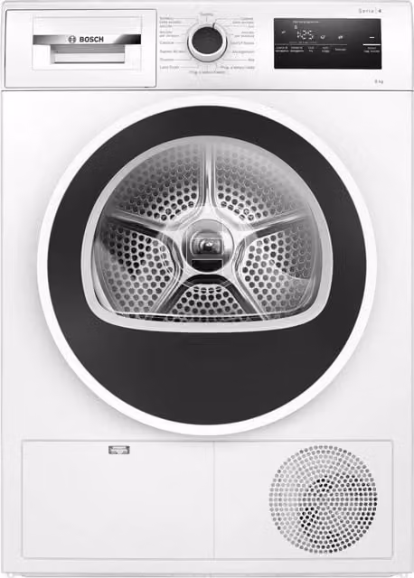 Secadora independiente Bosch Serie 4 de carga frontal con condensador, capacidad de 8 kg, eficiencia A++, color blanco y negro