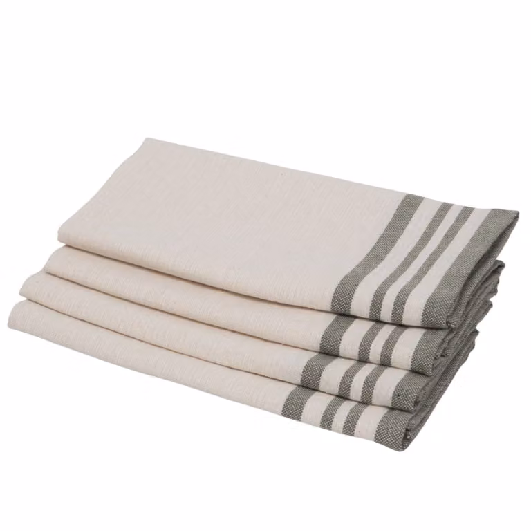 Set de 4 servilletas de algodón Febronie en beige y verde, An/An: 45 x 45 cm