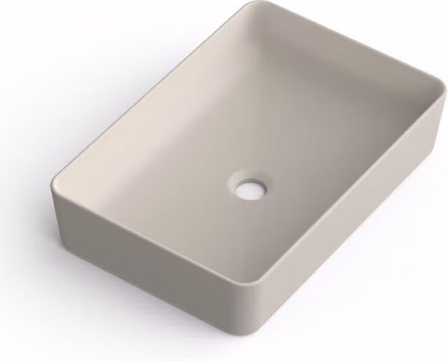 Lavabo sobre encimera rectangular BAÑO TOTAL de resina y carga mineral en color moka y beige, An: 51 cm, P: 34 cm, Al: 11 cm