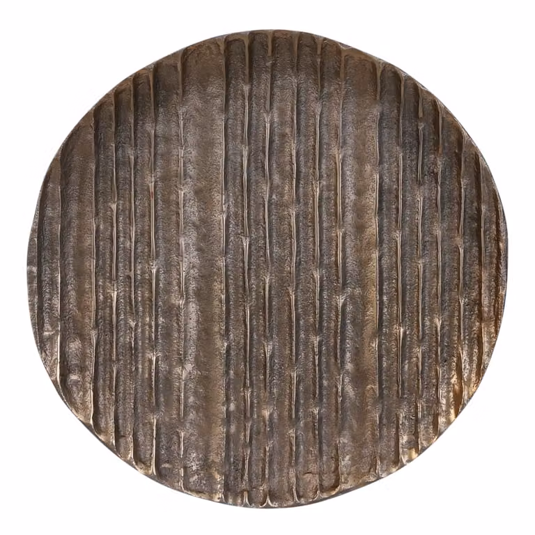 Plato decorativo Calabria de Casa Vivante, diseño étnico abstracto en color oro, redondo y de metal, An/P: 27 x 27 cm