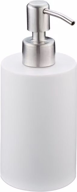 Dispensador de jabón líquido Relaxdays de 180 ml, recargable, de poliresina con bomba de acero inoxidable, color blanco, An/P/Al: 16,5 x 7 x 8 cm