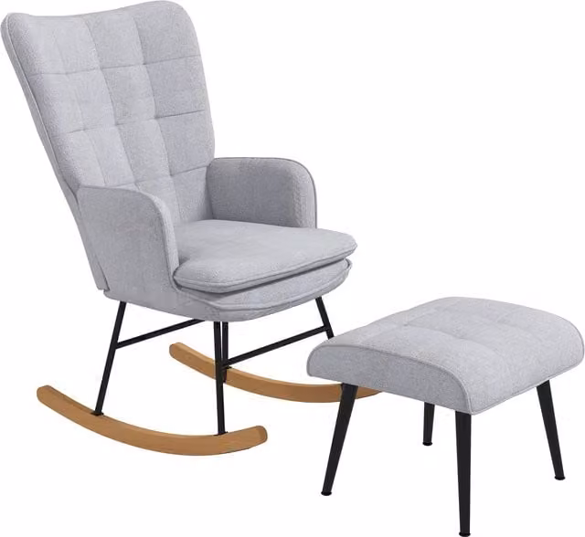 Silla mecedora con reposapiés para lactancia HOMCOM con cojín acolchado y reposabrazos, color gris claro