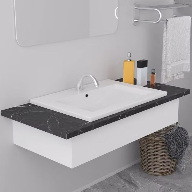 Lavabo de encastre rectangular de cerámica blanco Vidaxl An/P/Al: 61 x 39,5 x 18,5 cm