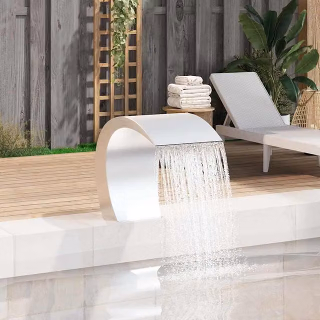 Fuente cascada rectangular de acero inoxidable para piscina vidaXL An/P/Al: 45 x 30 x 60 cm