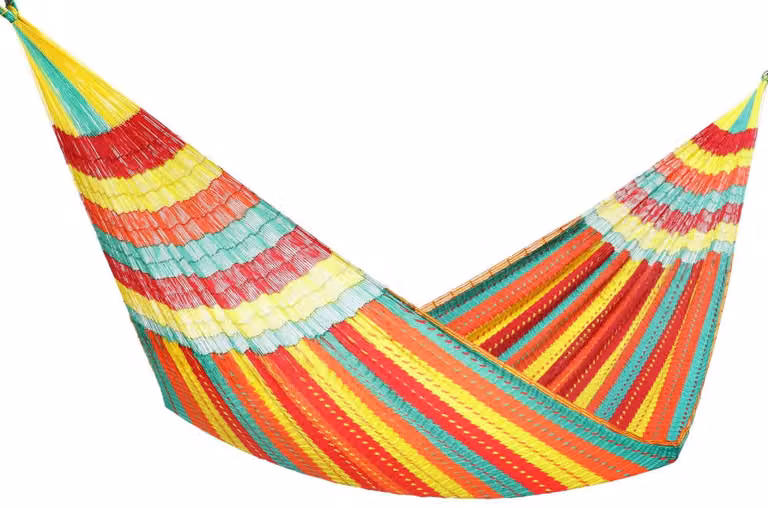 Hamaca tradicional mexicana multicolor Hamac del Sol de estilo étnico con diseño de rayas y barra de madera para adultos