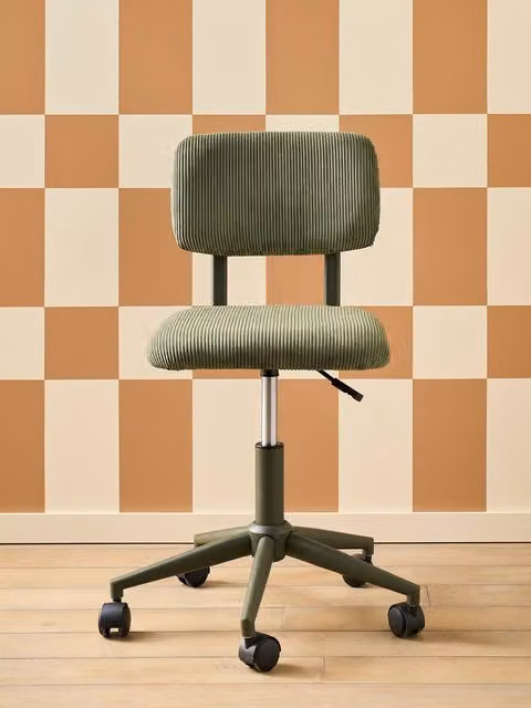 Silla de escritorio infantil VERTBAUDET de pana verde con altura ajustable y ruedas