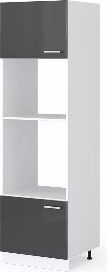 Armario para microondas Vicco R-Line de cocina en color antracita y blanco con acabado alto brillo, An/P/Al: 60 x 57,2 x 206,8 cm