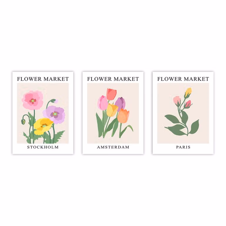 Set de 3 posters florales de Poster Lab con diseño de ilustración moderna en multicolor, An: 50 cm, Al: 70 cm