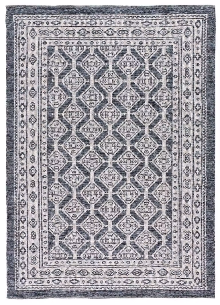 Alfombra étnica de algodón Atticgo en azul y blanco, An x Al: 160 x 230 cm
