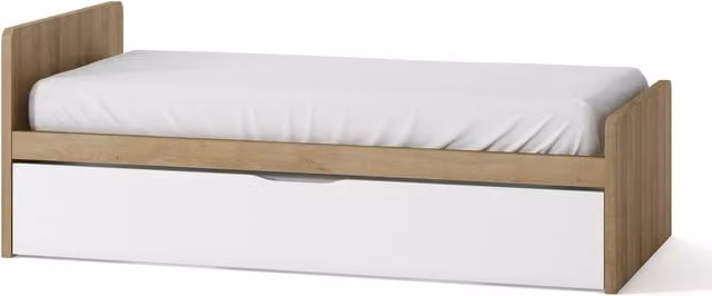 Cama nido Mio de El Corte Inglés con costado izquierdo alto y cajones en blanco y marrón