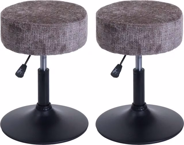 Set de 2 taburetes ajustables DÉCOSHOP26 con giro de 360 grados en tela de chenilla marrón y base de acero negra, Diámetro: 37 cm