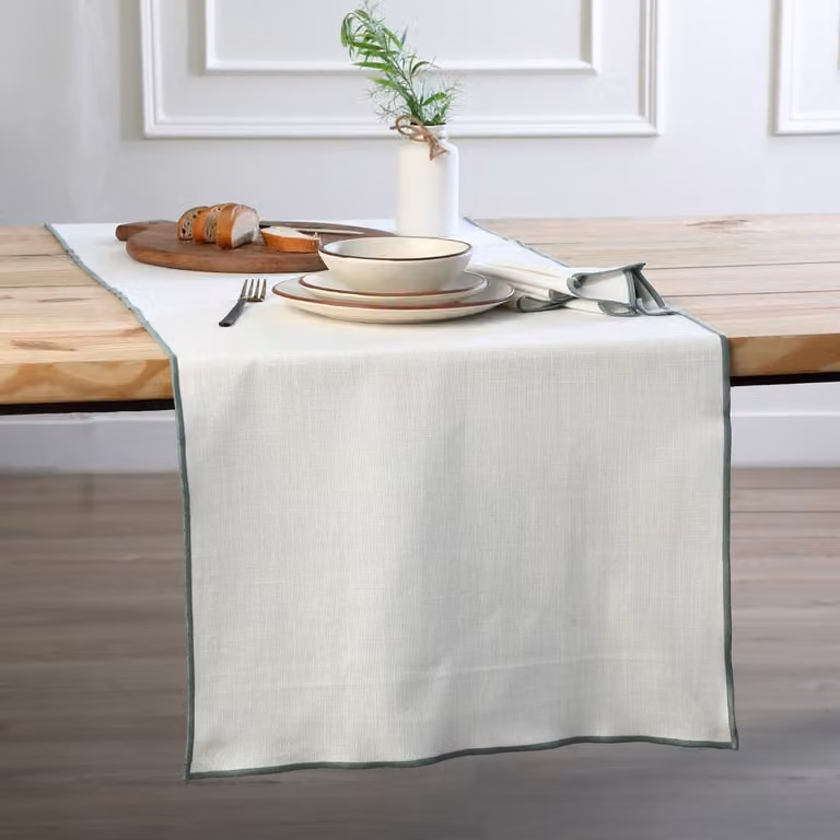 Camino de mesa de algodón Febronie en color blanco, An/Al: 50 x 150 cm