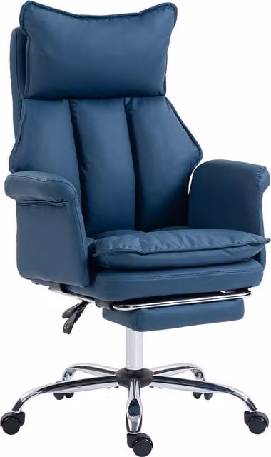 Silla de escritorio ejecutiva HOMCOM con reposapiés y respaldo reclinable, tapizada en cuero sintético azul para oficina o casa