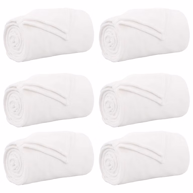 Pack de 6 mantas de sofá vidaXL de lana y vellón, color blanco, An/P: 130 x 150 cm