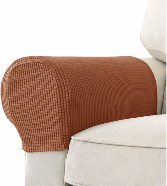 Juego de 2 fundas elásticas de jacquard XISRENS para reposabrazos de sofá o sillón, resistentes a las manchas y lavables, disponibles en negro y naranja