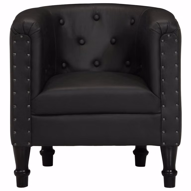 Sillón Chesterfield de cuero auténtico negro con estructura de madera de mango vidaXL An/P/Al: 61 x 68 x 60 cm