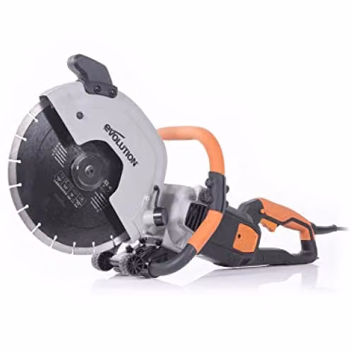 Tronzadora portátil Evolution R300DCT para hormigón de 300 mm con motor de 2400 W, color naranja y gris, incluye hoja de diamante de 115 mm