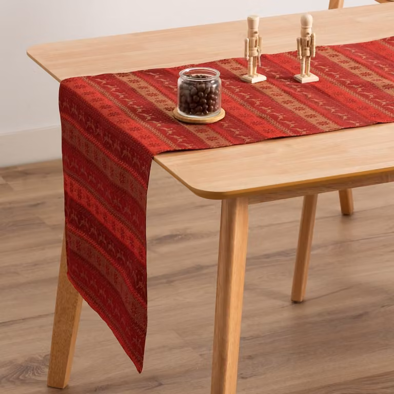 Camino de mesa de Navidad Gamusi en jacquard de algodón y poliéster, color rojo, An/P/Al: 45 x 135 cm