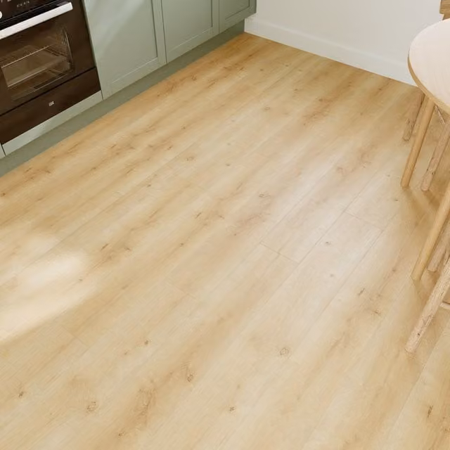 Suelo laminado Cooke & Lewis efecto madera estilo escandinavo resistente al agua color marrón y beige de 8 mm
