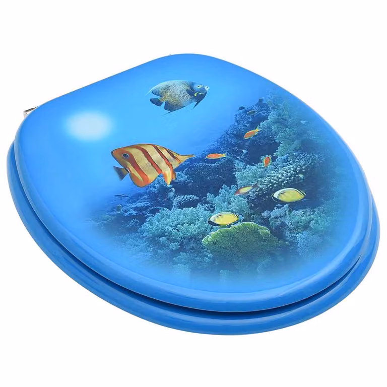 Set de 2 asientos de inodoro con tapa vidaXL de MDF con diseño de fondo submarino azul y cierre suave y forma ovalada