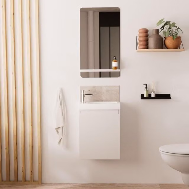 Conjunto de mueble lavabo y espejo Mob-In blanco brillante con diseño minimalista para baño