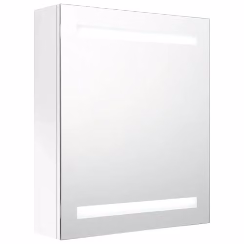 Armario de espejo con iluminación LED Helloshop26 para baño, acabado blanco brillante con 3 estantes, An/P/Al: 50 x 14 x 60 cm