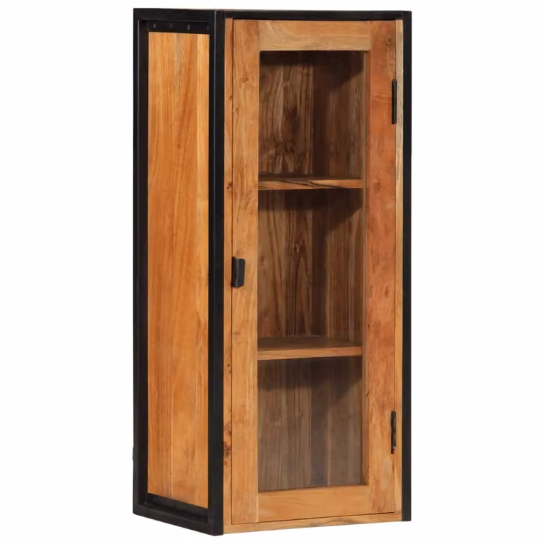 Armario de baño Prolenta de madera de acacia y metal en color marrón con puertas de cristal y estantes internos, An/P/Al: 40 x 30 x 90 cm