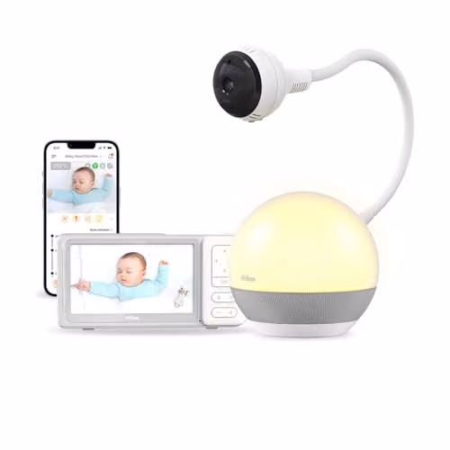 Vigilabebés con cámara CHILLAX Giraffe Mood Sleep Trainer con pantalla LCD HD de 5 pulgadas, cámara 360° 1080p, varilla flexible y control por App en color blanco multicolor