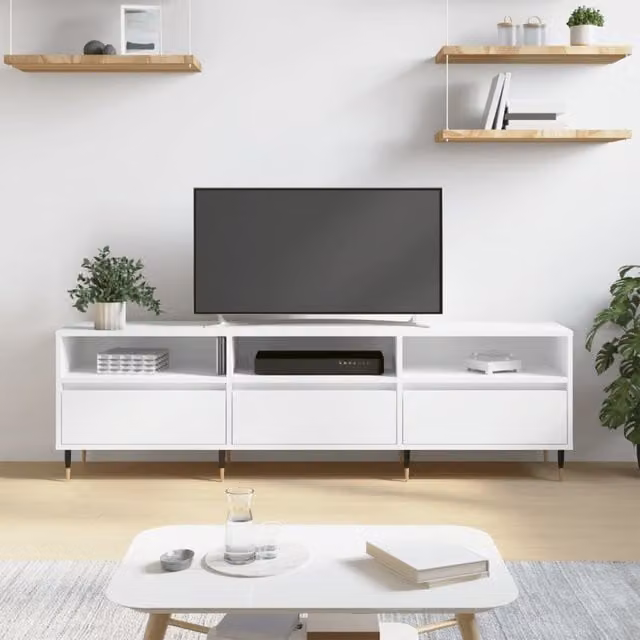 Mueble de TV Maison Exclusive en madera contrachapada y metal, color blanco, An/P/Al: 150 x 30 x 44,5 cm