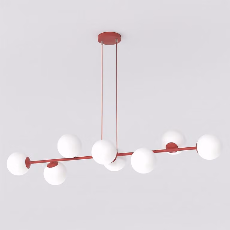 Lámpara colgante moderna Kendra Home en metal y cristal rojo y blanco con diseño de esfera