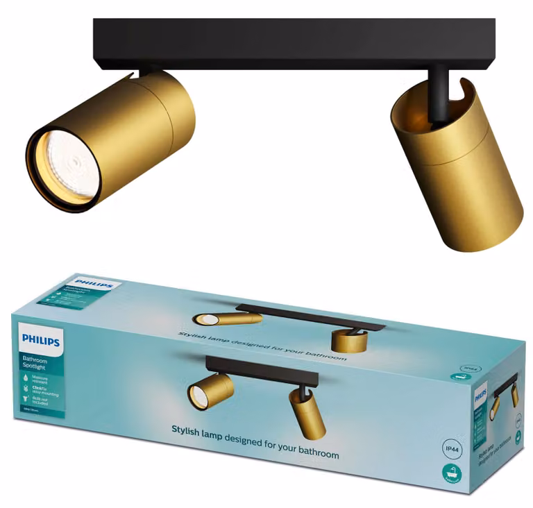 Pack de 2 lámparas Philips Idris para pared o empotrar, focos LED ajustables con casquillo GU10, disponibles en negro o dorado/latón
