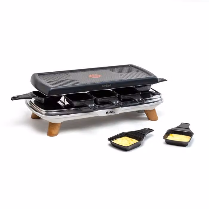 Set de Raclette Gourmet Tefal Negro con Placas Lisas y Estriadas con Revestimiento Antiadherente