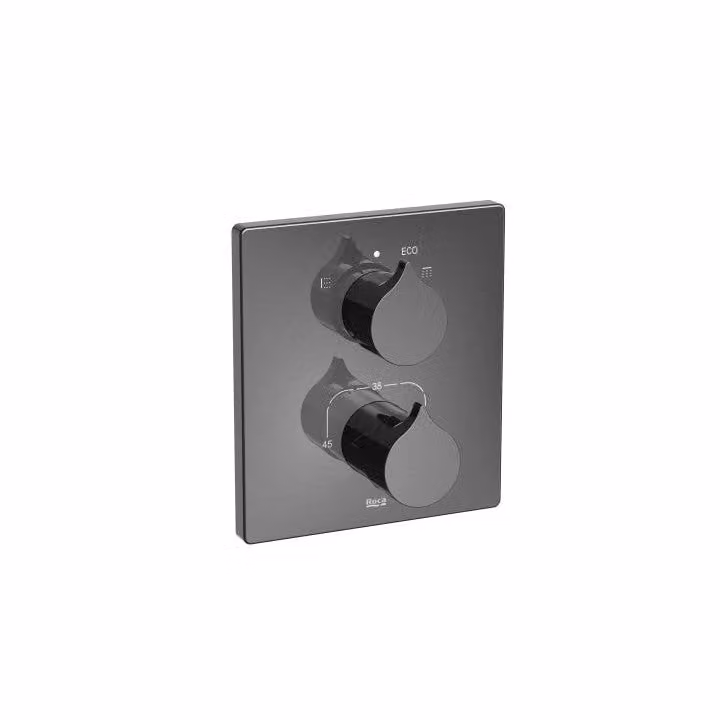 Grifo termostático empotrado para ducha Roca Insignia monomando en negro mate con seguridad de parada