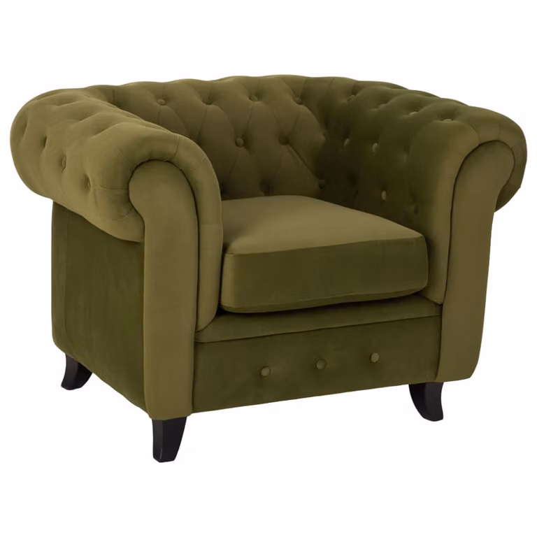Sillón de terciopelo verde Wanderlust deco con reposabrazos, An: 110 cm, P: 81 cm, Al: 77 cm
