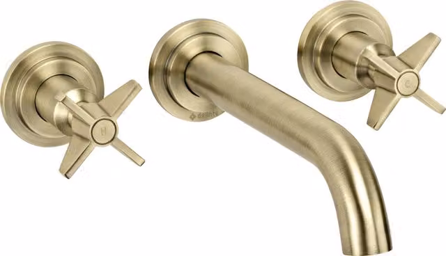 Mezclador de lavabo bimando de pared Deante en latón cepillado con ahorro de agua