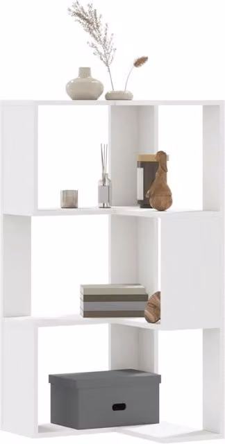 Estantería de esquina de 3 niveles vidaxl en madera MDF blanca para salón, dormitorio u oficina, An/P/Al: 50 x 50 x 102 cm